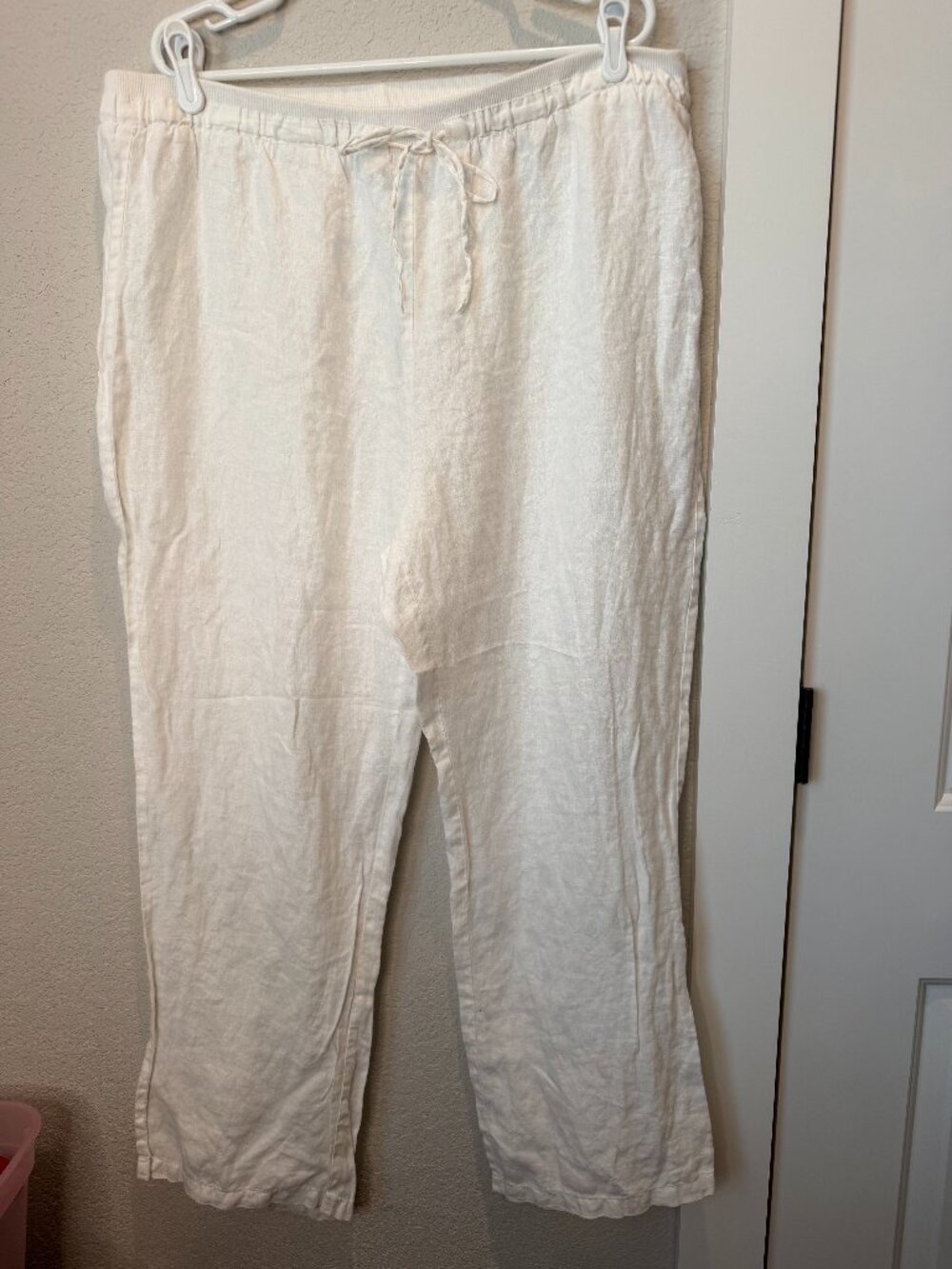 Ellen Tracy White 100% Linen Wide Leg Pants Size XXL